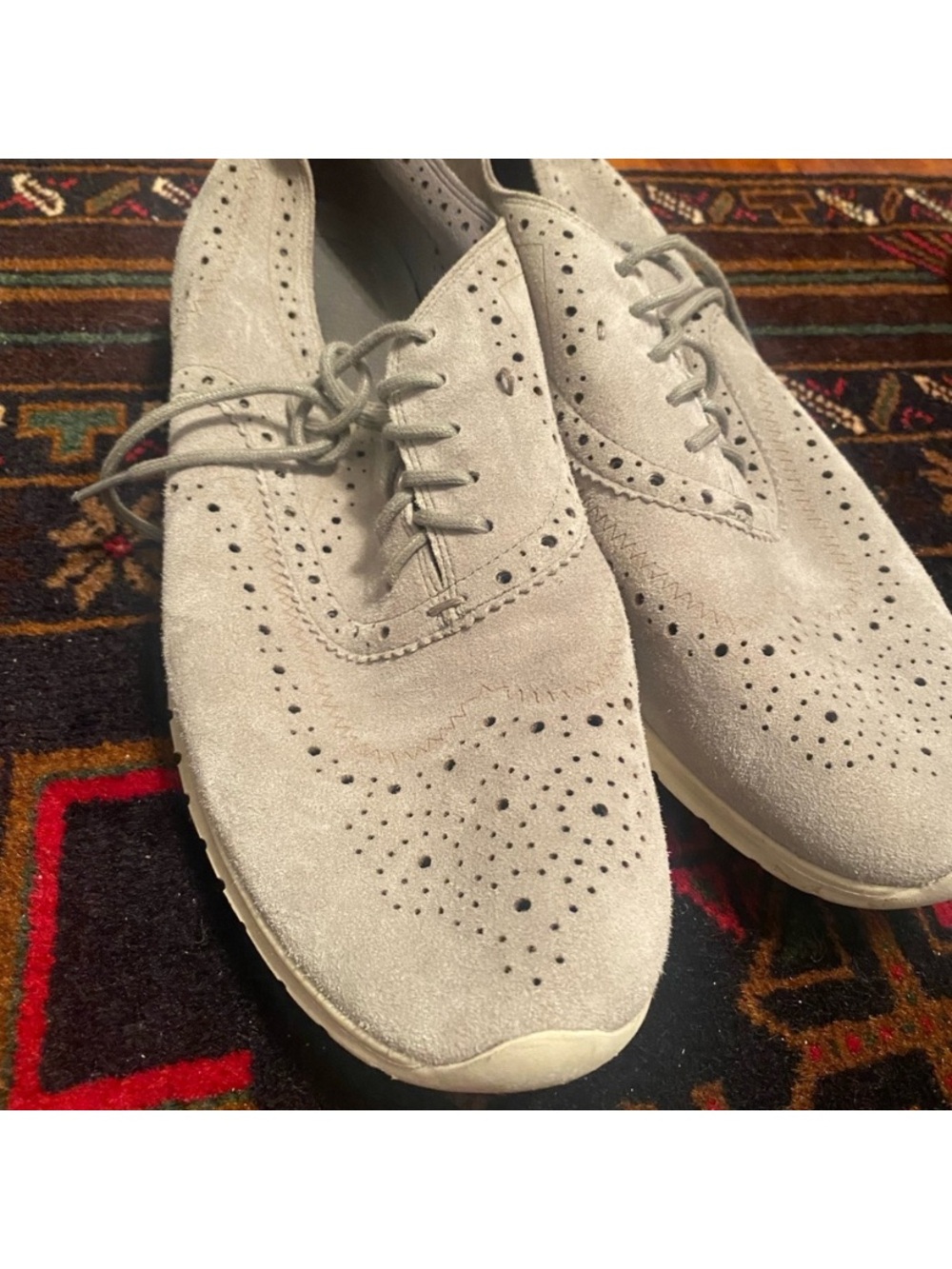 Cole Haan Women's Suede Wingtip Oxfords in Light Gray